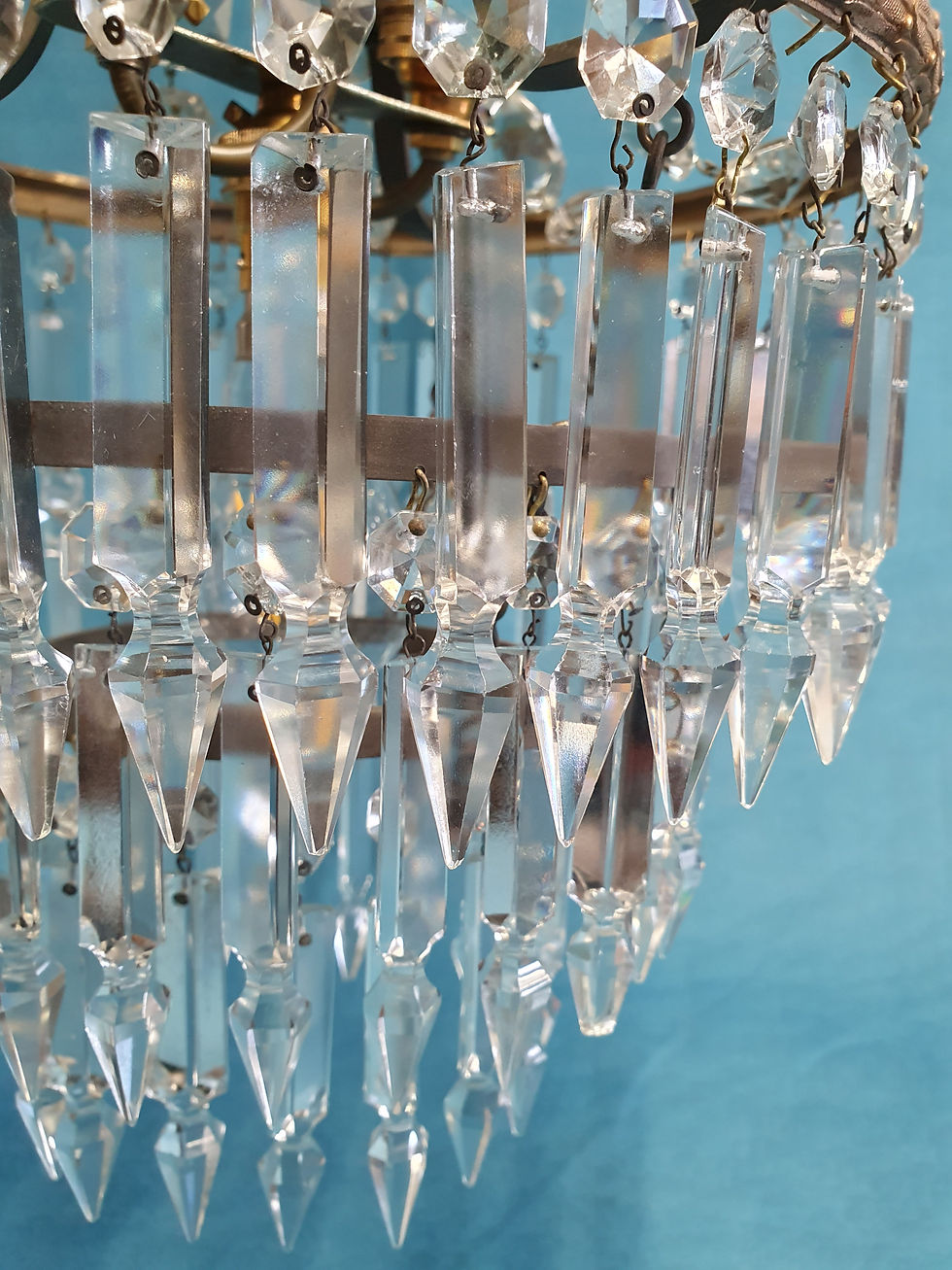 Thumbnail: Swag chandelier with three tiers of lustres. 10"
