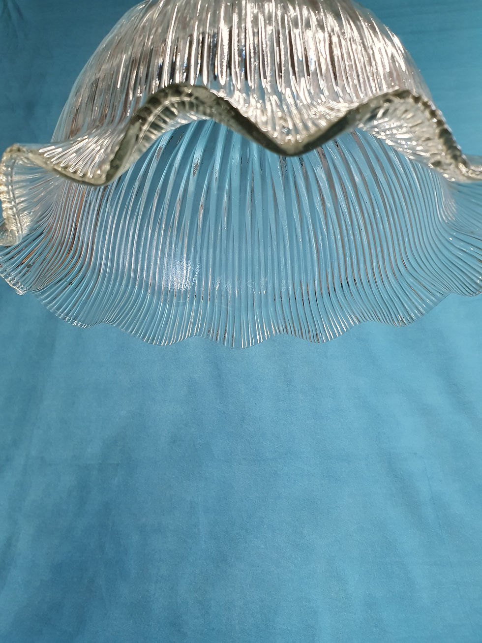 Thumbnail: Pair of mid 20th century brass and glass pendant lights Holophane Style 10"
