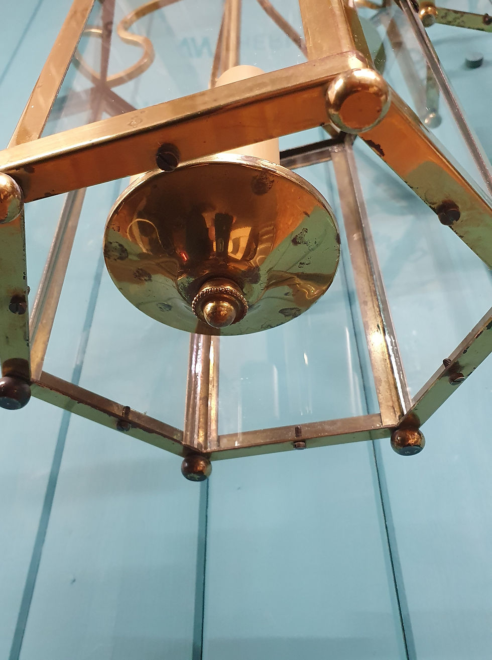 Thumbnail: Pair of brass hall lanterns mid 20th century 8"