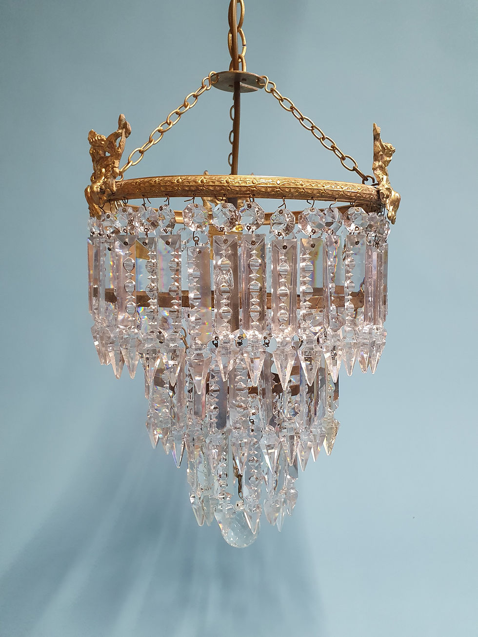 Thumbnail: Early 20th century Luster chandelier with cherubs 11"