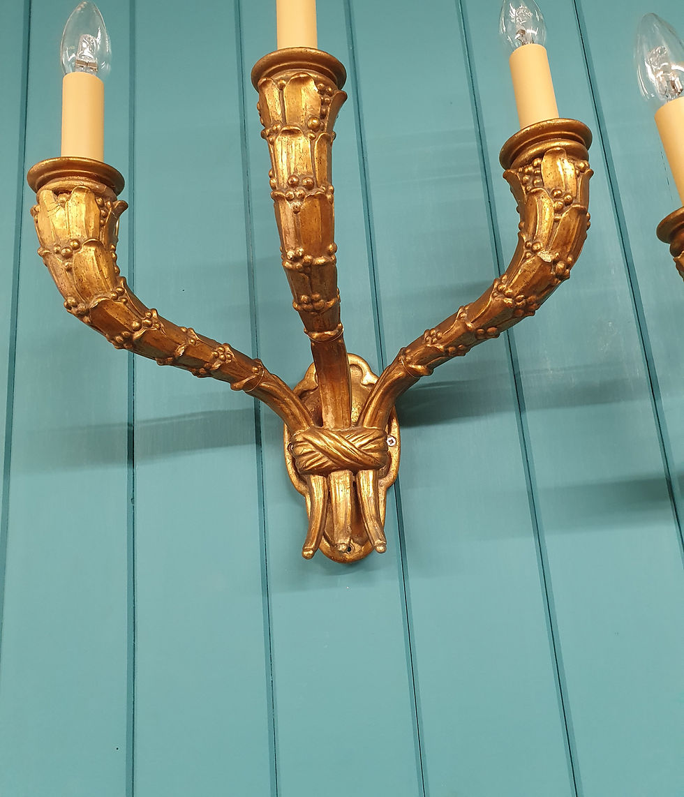 Thumbnail: Pair of three arm gilt French wall lights
