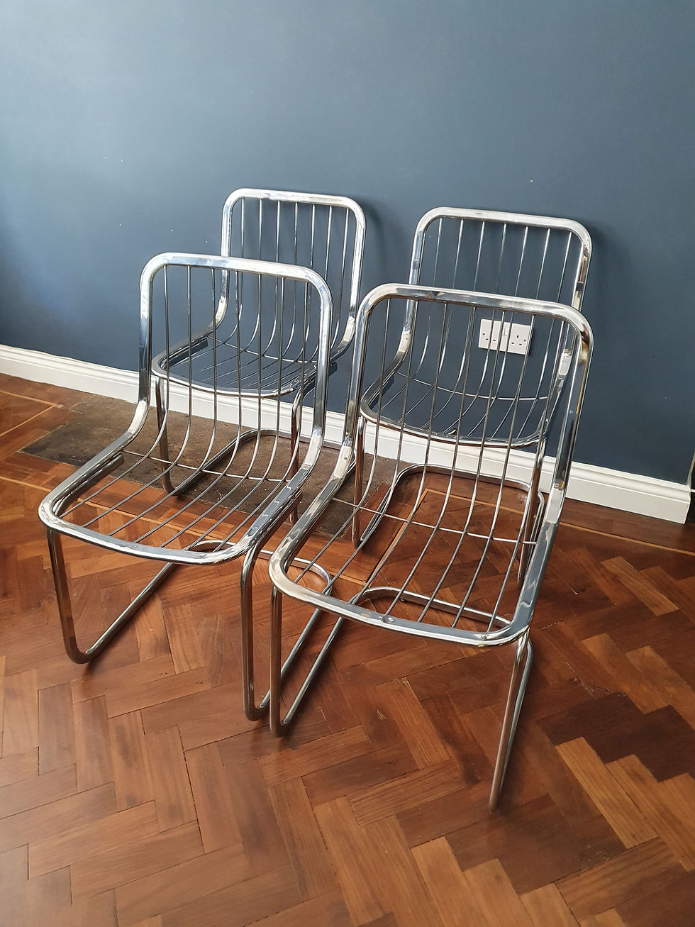 Thumbnail: Set of four funky chrome 1970s chairs