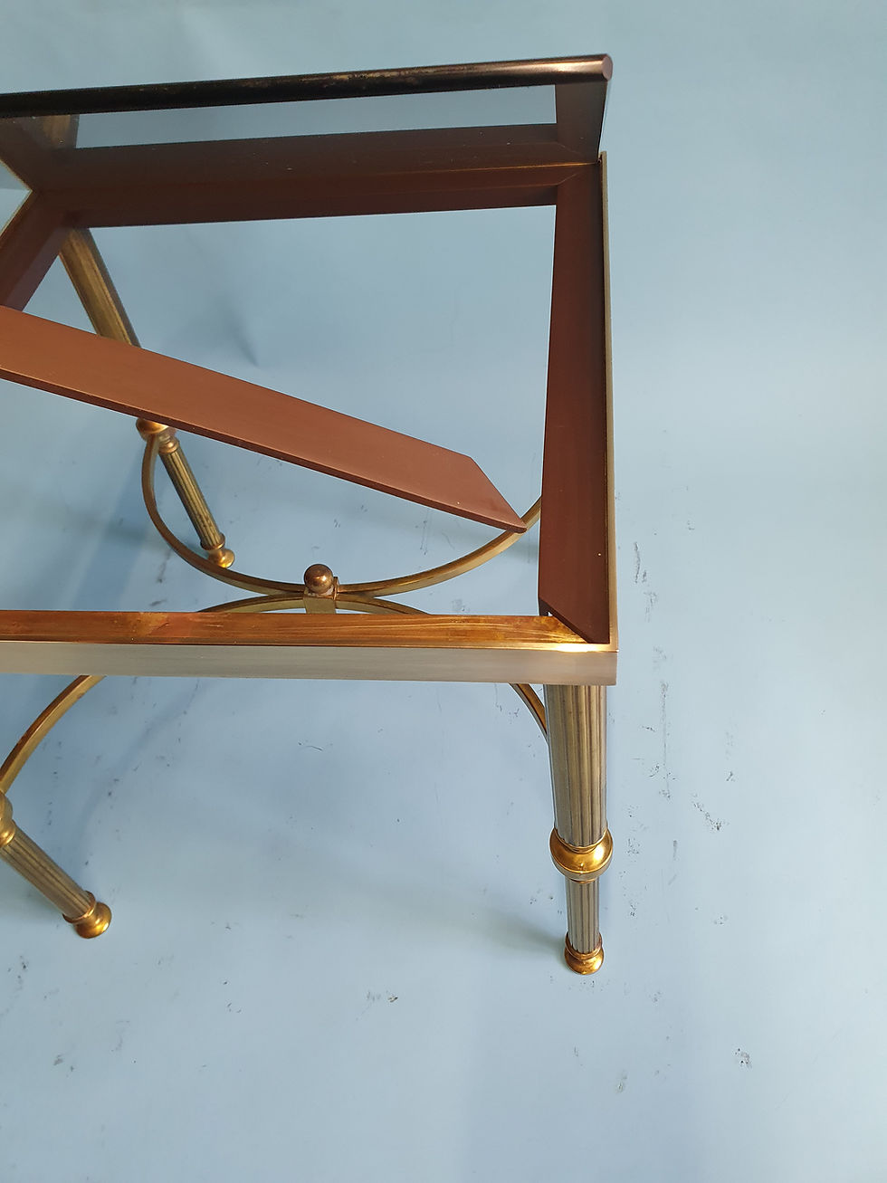 Thumbnail: Mid 20th century nest of three brass tables