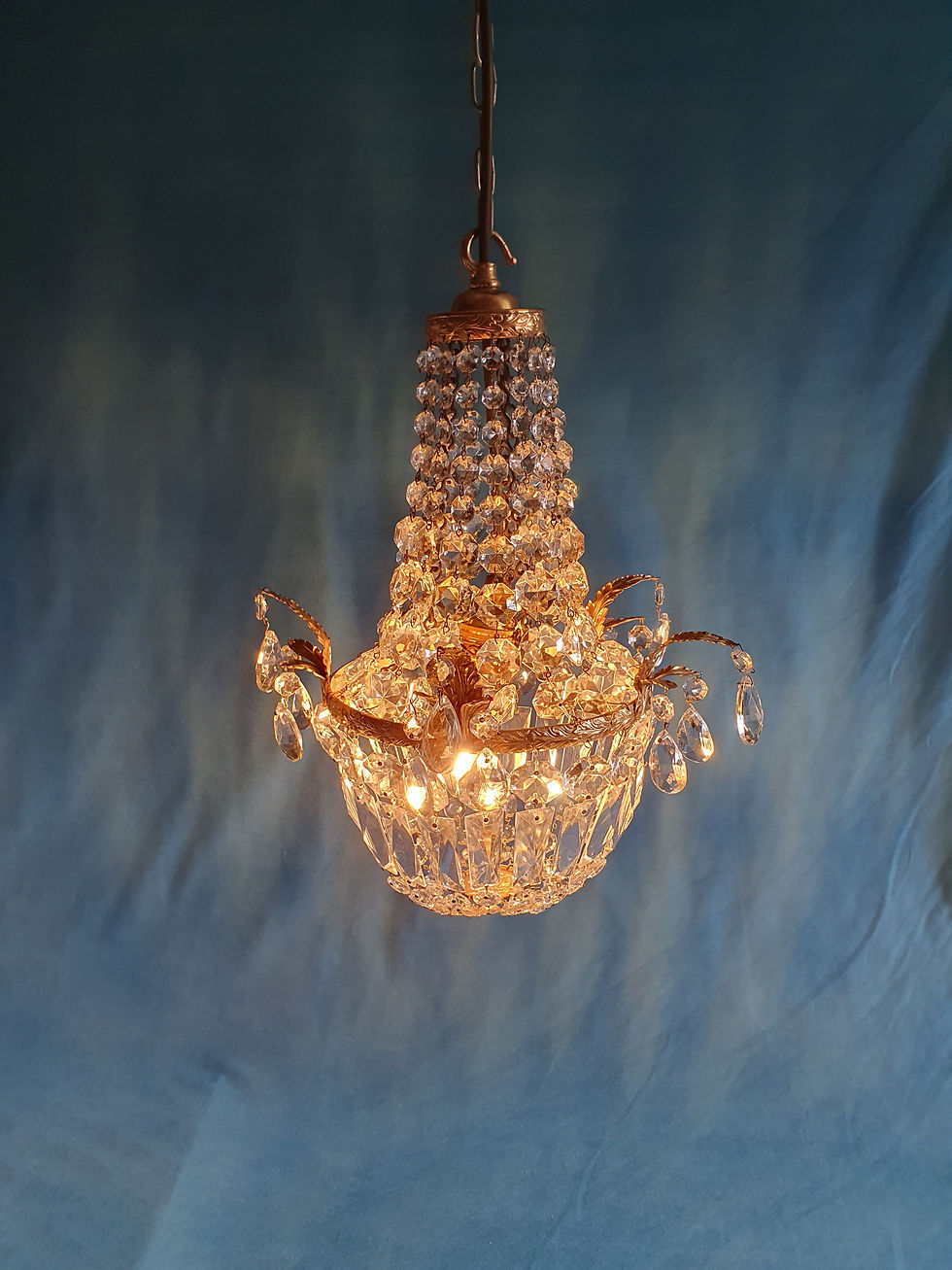 Thumbnail: Early 20th century small swag chandelier with finials 11"
