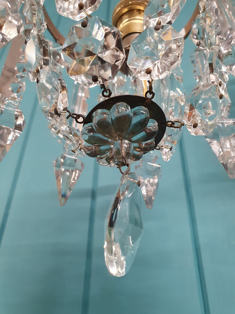 Thumbnail: Early 20th century pair of bag chandeliers with lustres 5"