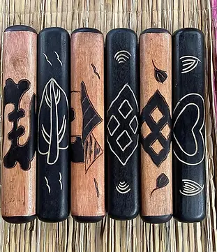 Handmade Ghanaian Oware Game Board - Carved Detailing and Painted.webp