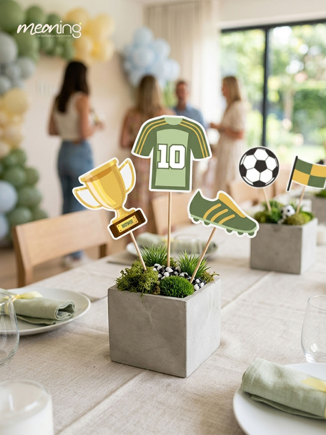 Plaquinhas Decorativas Futebol | Kit com 5 Peças para Mesa