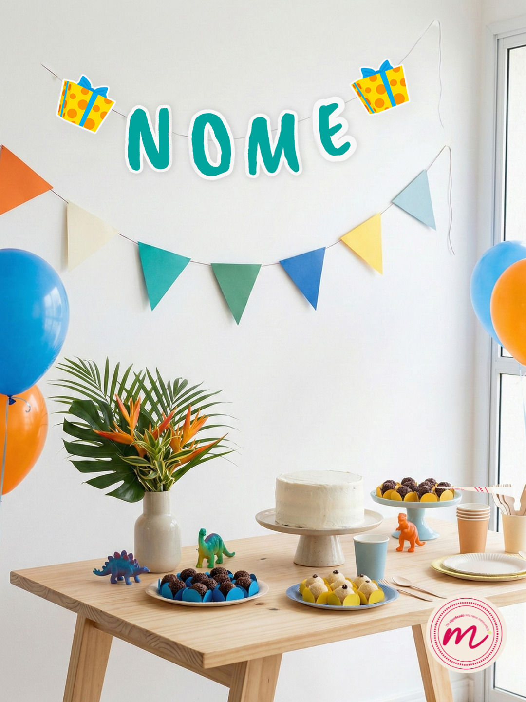 Kit de Bandeirolas Festa dos Dinossauros | Decoração Infantil