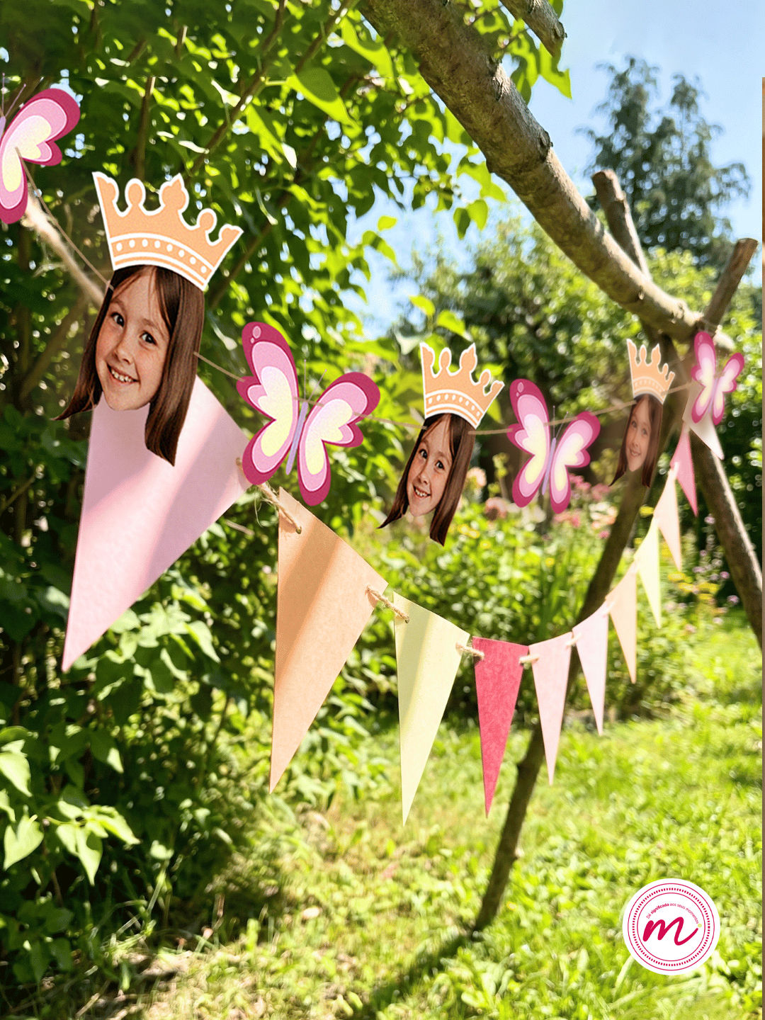 Kit de Bandeirolas Personalizadas Tema Princesa Encantada | Decoração Infantil