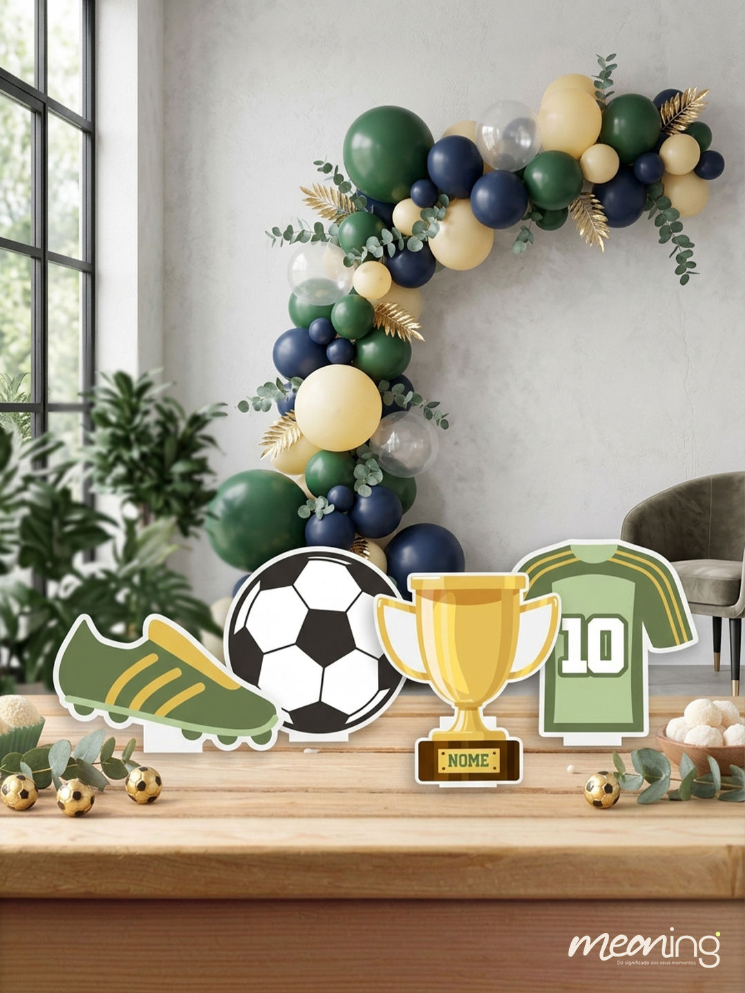 Display de Mesa Futebol | Kit com 4 Peças Decorativas