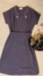 Thumbnail: 1940s Clayton purple and gray heathered day dress with notched collar