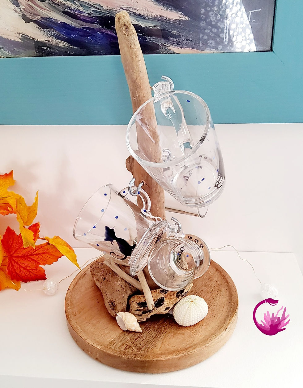 Miniature : Support 4 tasses en bois flotté