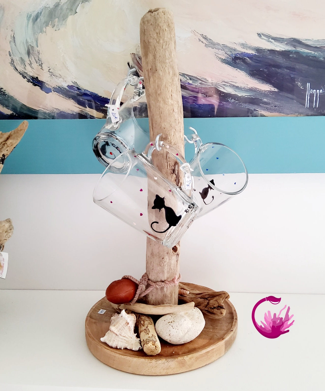 Support Mugs en bois flotté