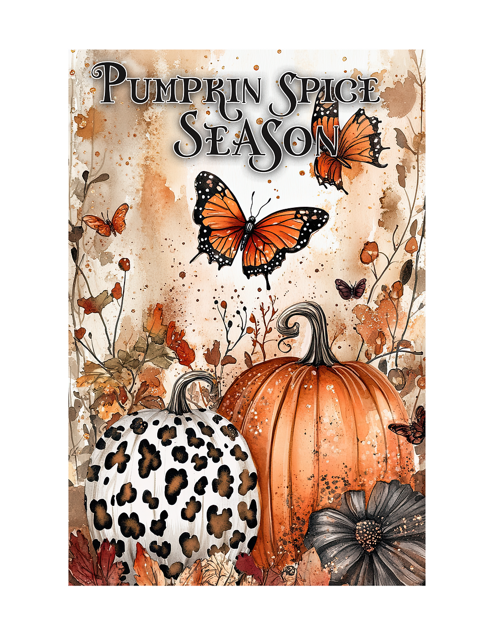 Thumbnail: PUMPKIN SPICE SEASON text, leopard print pumpkin, butterflies