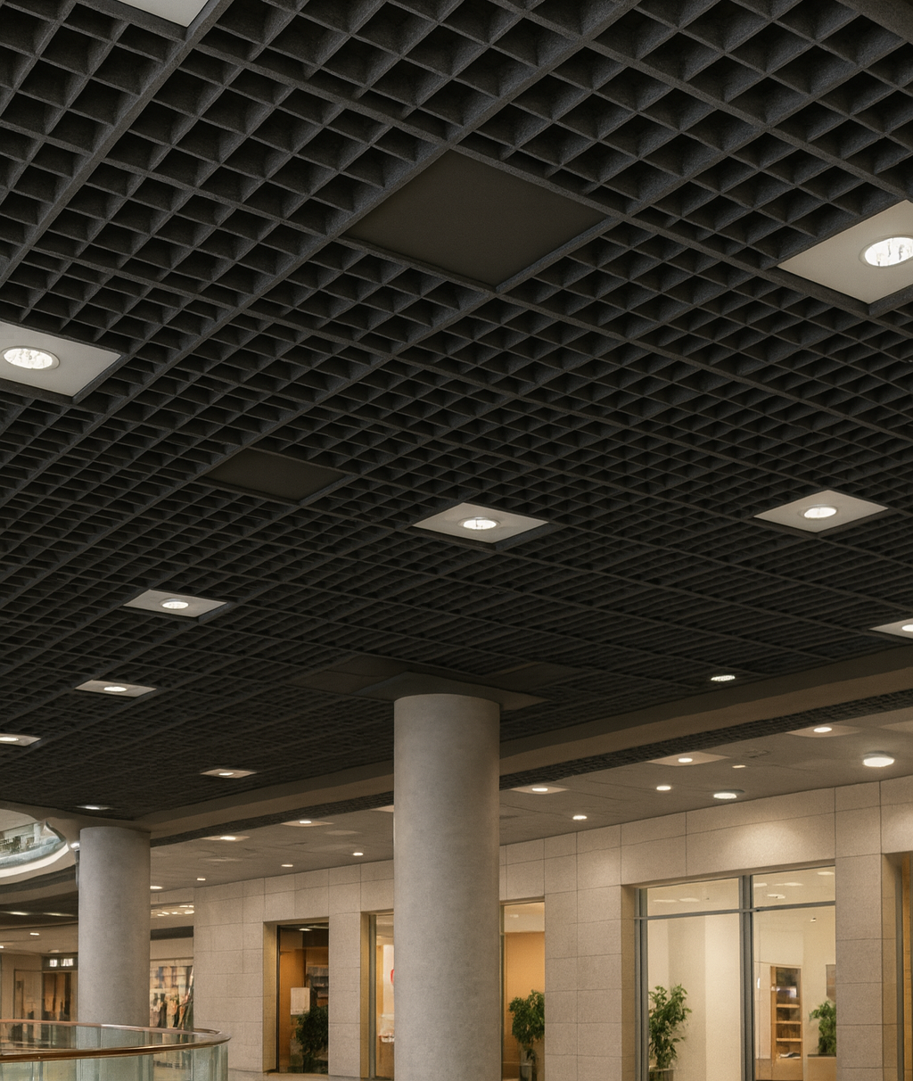 Offenzellige Akustik-Deckenplatten aus Haustierfilz