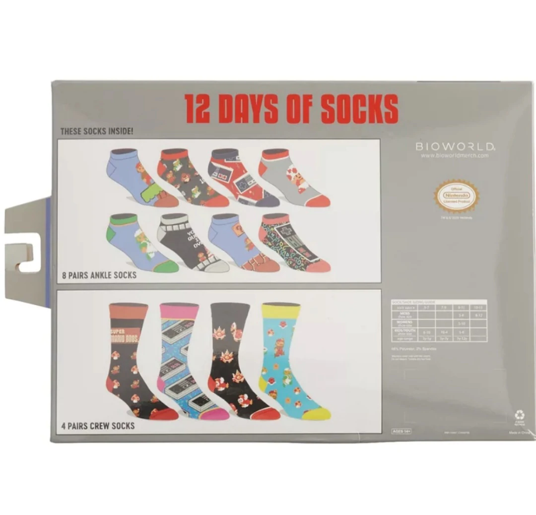 Ensemble de 12 paires de chaussettes Mario Bros