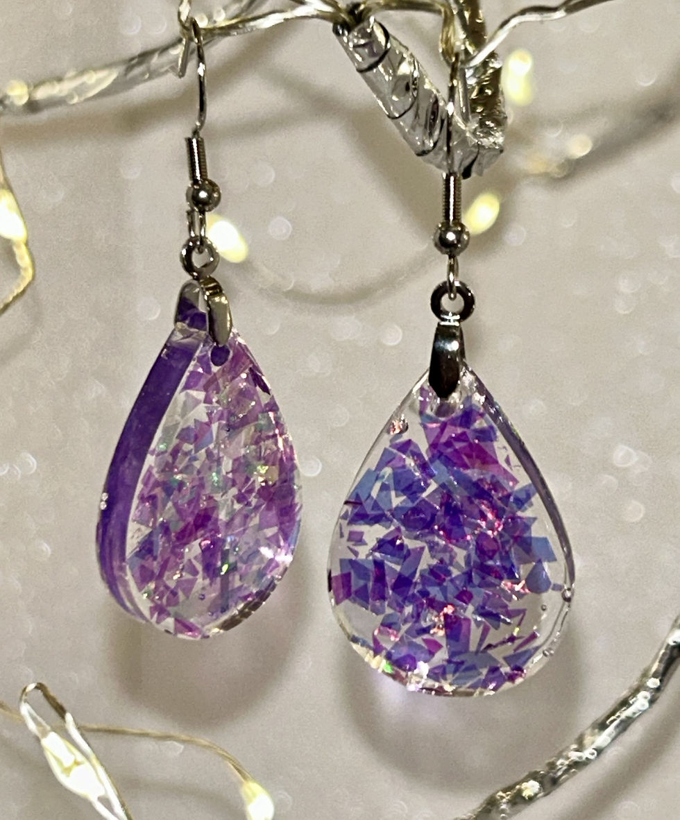 Purple resin stainless steel pear-shaped pierced earrings