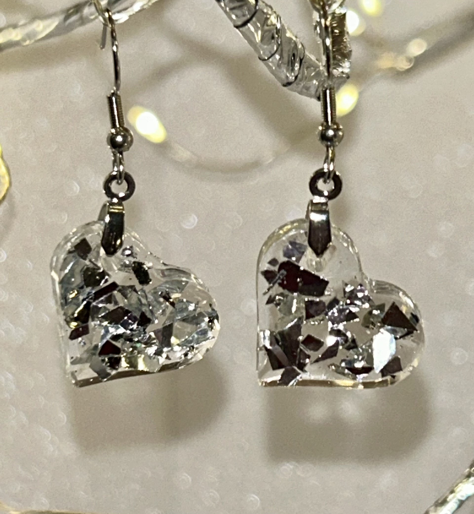 Silver resin stainless steel heart-shaped pierced earrings