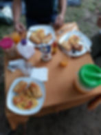 Breakfast time at a campsite