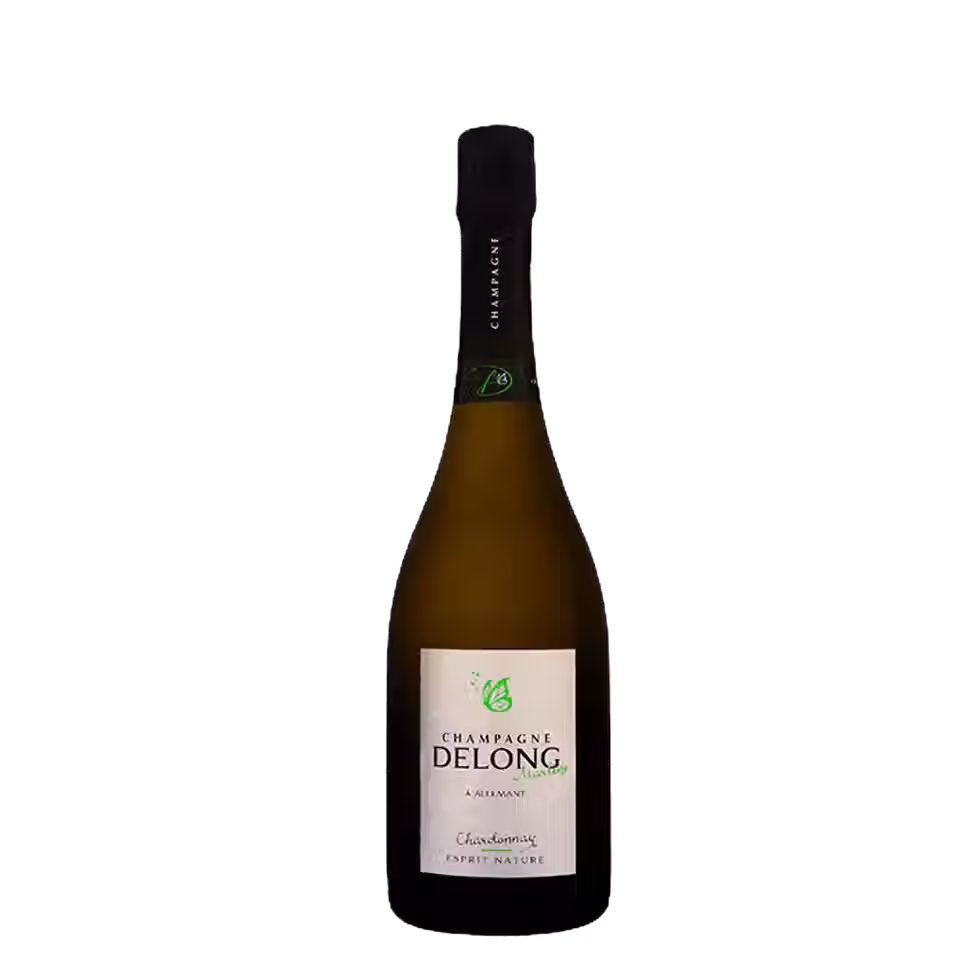 Bottle of Organic Blanc De Blancs Champagne made by Marlène Delong