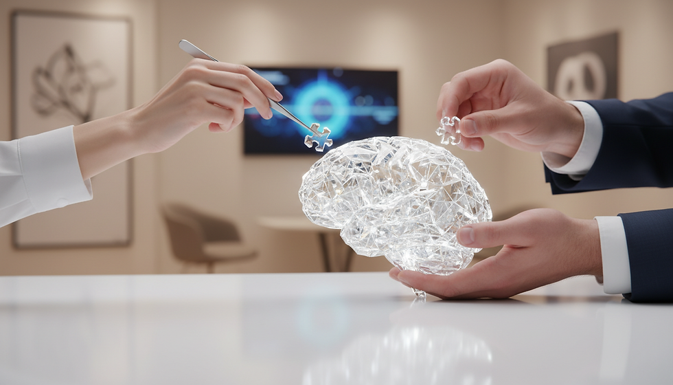 Arte digital simbolizando interdisciplinariedad en neurociencias clinicas