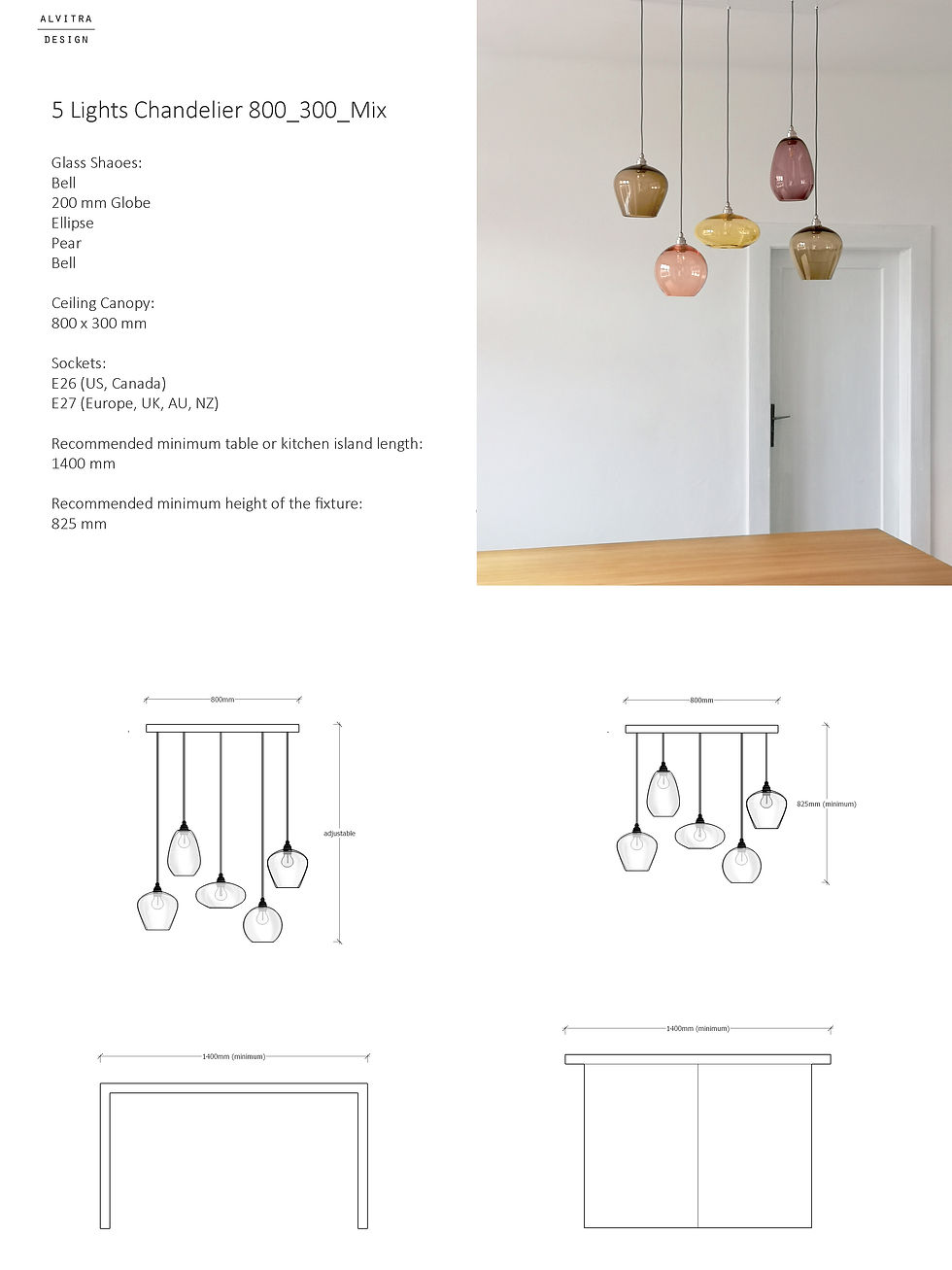 Thumbnail: 5 Mixed Lights Chandelier with Rectangular Ceiling Canopy (800 mm x 300 mm)