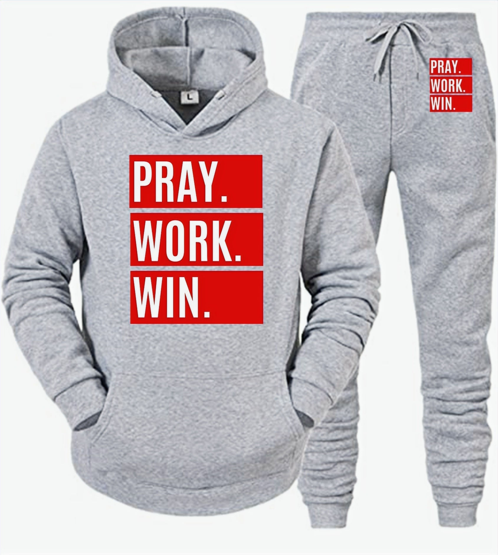 Pray, Work, Win Grey Tracksuit - Red Logo