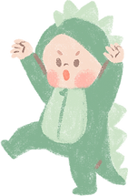 怪獣の着ぐるみを着た赤ちゃん