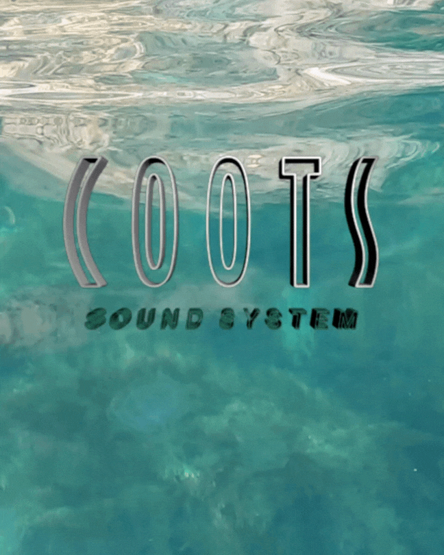Text "COOTS Sound System" over tranquil, rippling turquoise water, creating a serene and calming atmosphere.