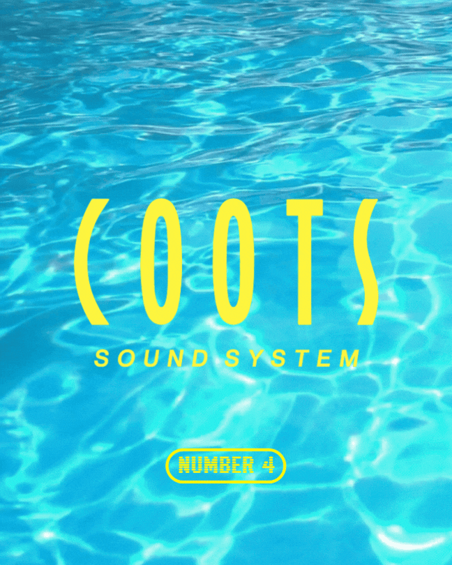 Yellow text reading "Coots Sound System Number 4" over a bright blue pool water background, creating a vibrant, summery feel.