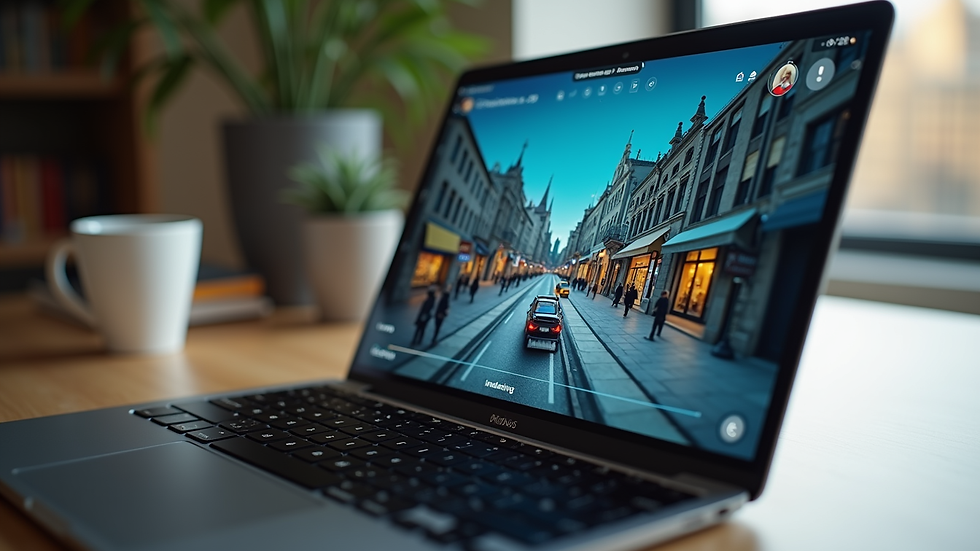 High angle view of a virtual tour interface on a laptop screen