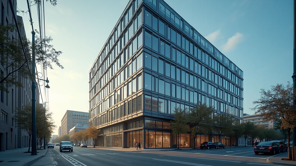 High angle view of a commercial office building exterior