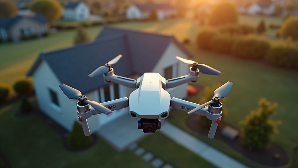 High angle view of a drone capturing a residential property