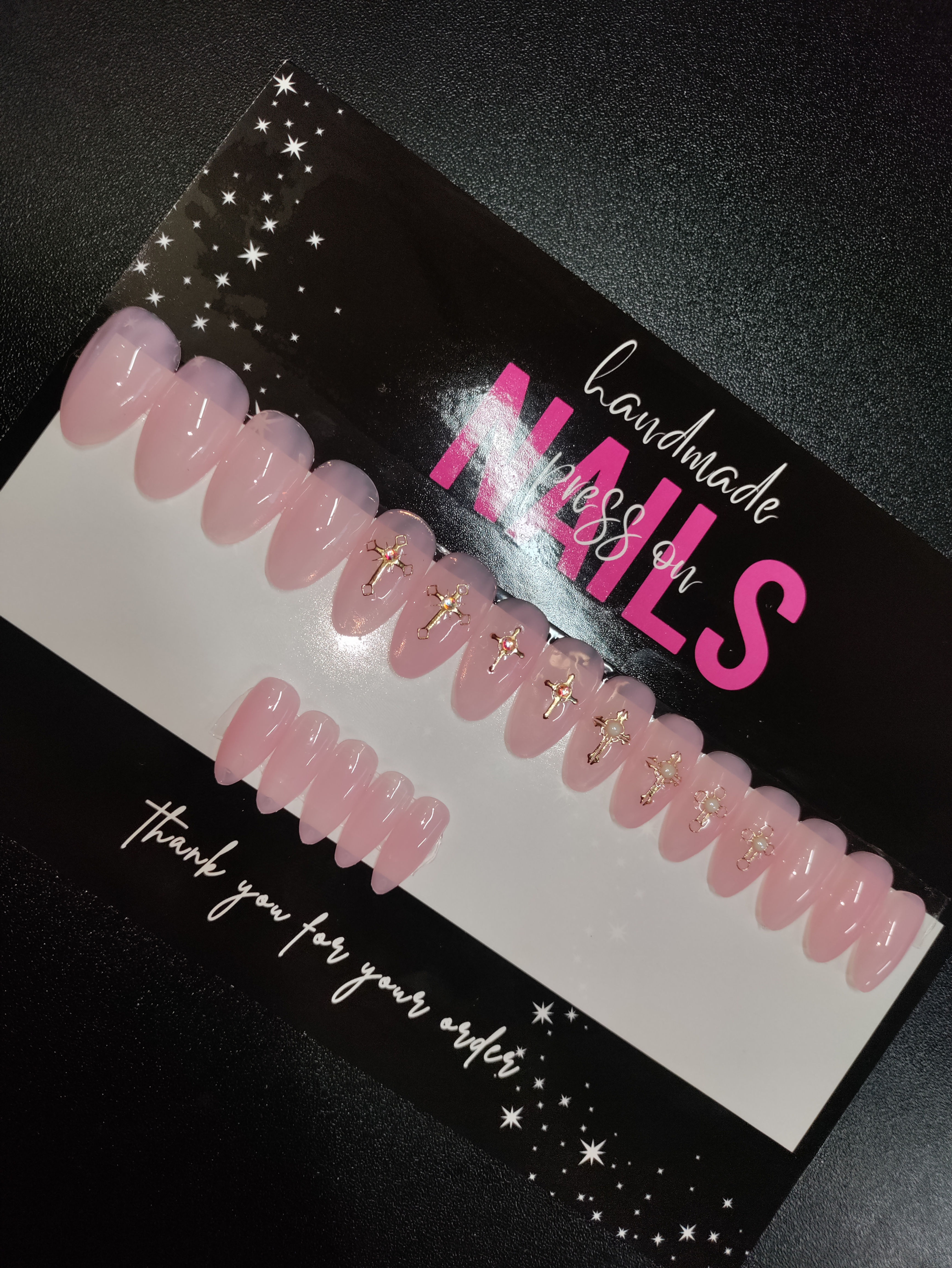 Short almond nude/pink with gold cross's