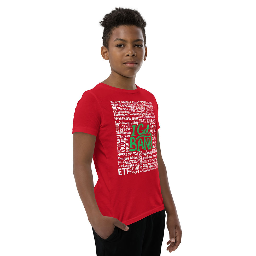 Thumbnail: I Got Bank (green) Money Words - Youth Short Sleeve T-Shirt (Bella + Canvas)