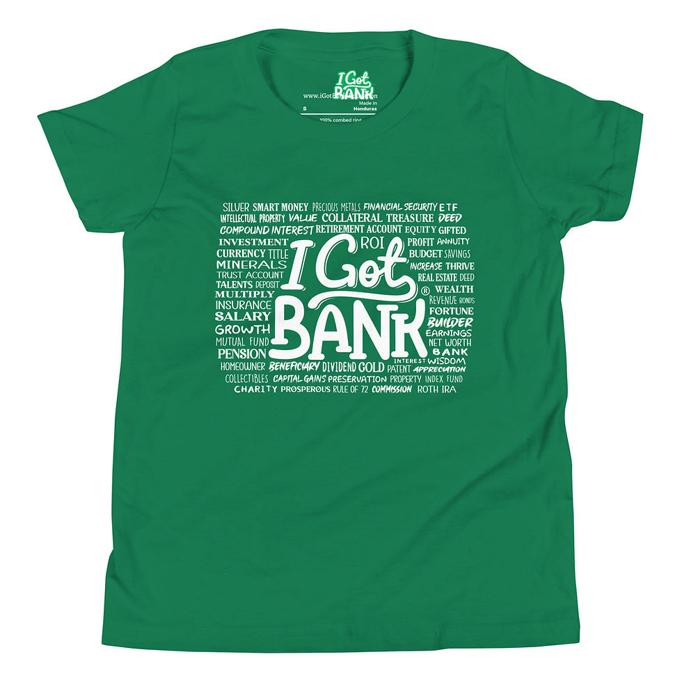 Thumbnail: I Got Bank (white) Money Words - Youth Short Sleeve T-Shirt (Bella + Canvas)