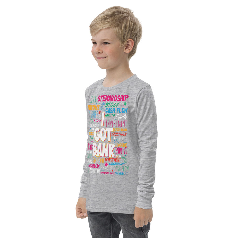 Thumbnail: Money Words front and back  - Youth long sleeve tee - Bella + Canvas