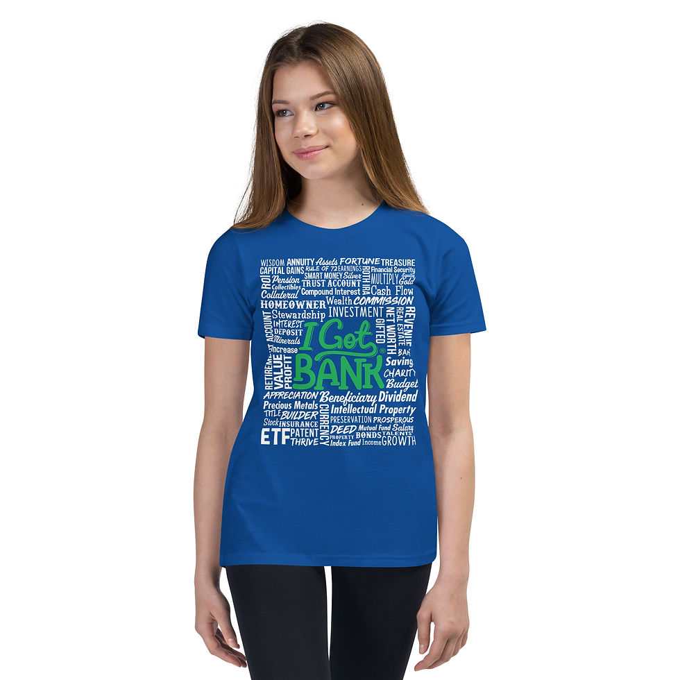 Thumbnail: I Got Bank (green) Money Words - Youth Short Sleeve T-Shirt (Bella + Canvas)