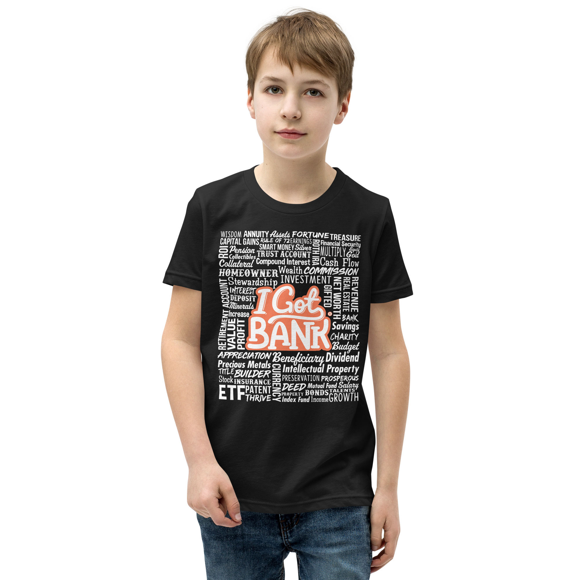 I Got Bank Money Words - Youth Short Sleeve T-Shirt (Bella + Canvas)