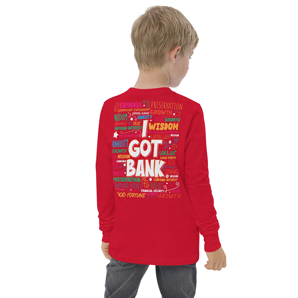 Thumbnail: Money Words front and back  - Youth long sleeve tee - Bella + Canvas