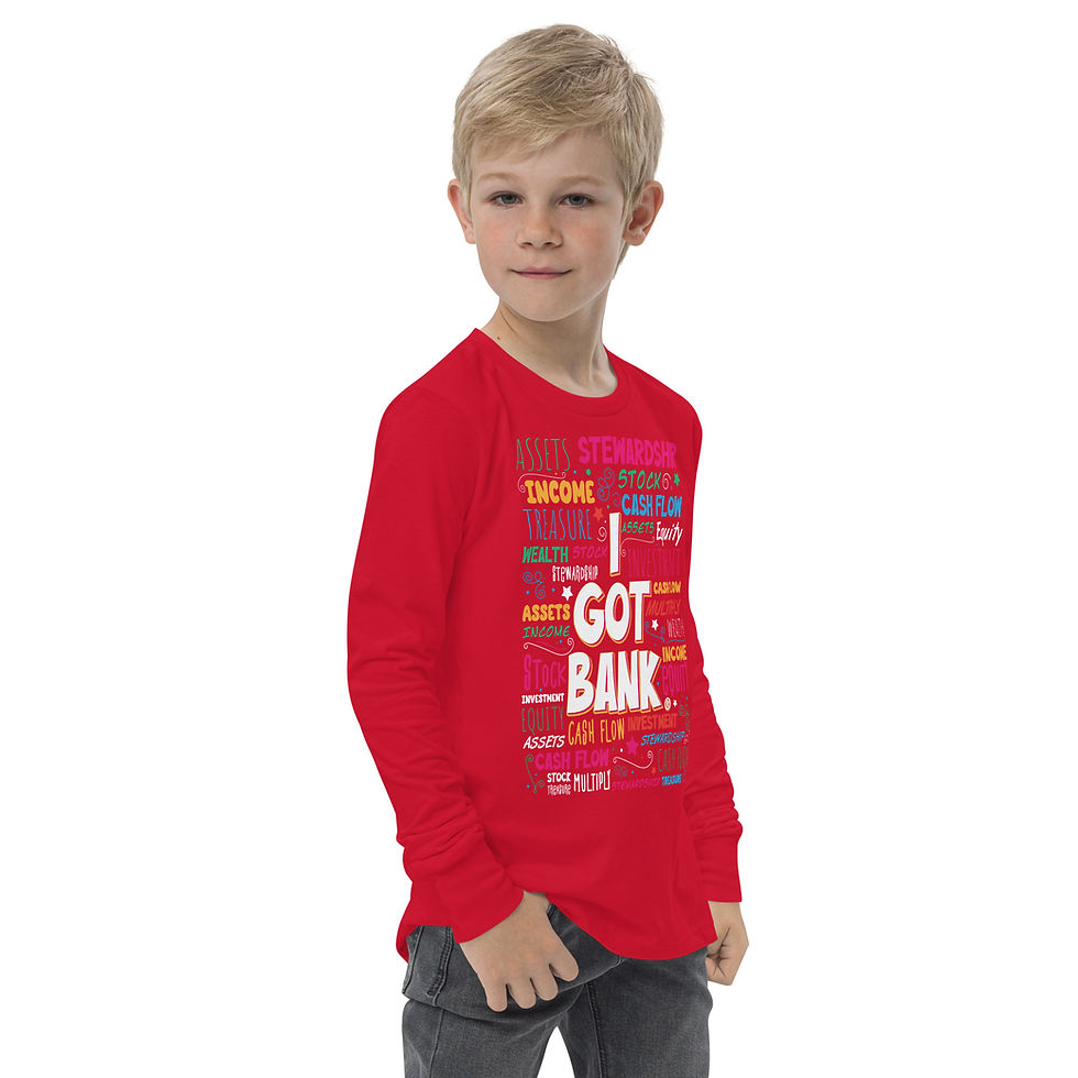 Thumbnail: Money Words front and back  - Youth long sleeve tee - Bella + Canvas