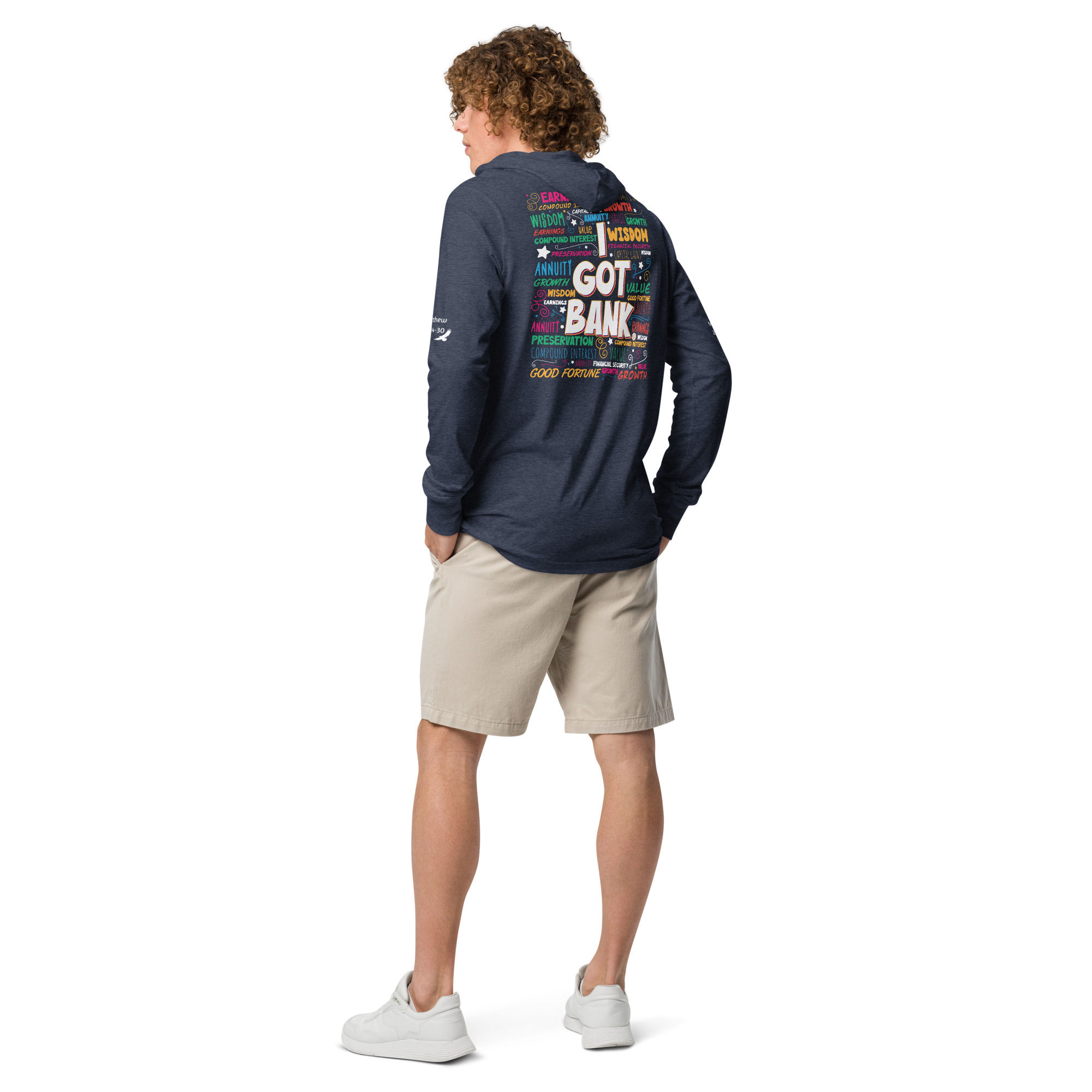 Money Words Front and Back - ADULT Hooded long-sleeve tee (Bella Canvas)