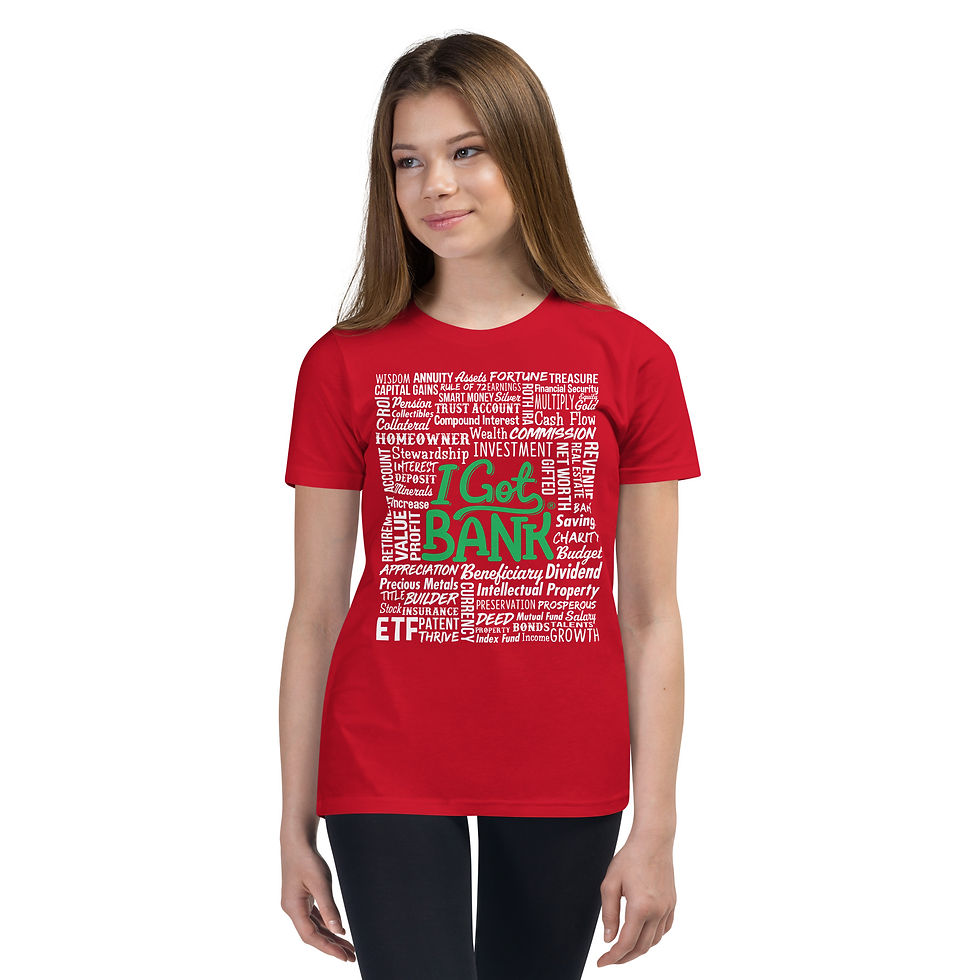 Thumbnail: I Got Bank (green) Money Words - Youth Short Sleeve T-Shirt (Bella + Canvas)