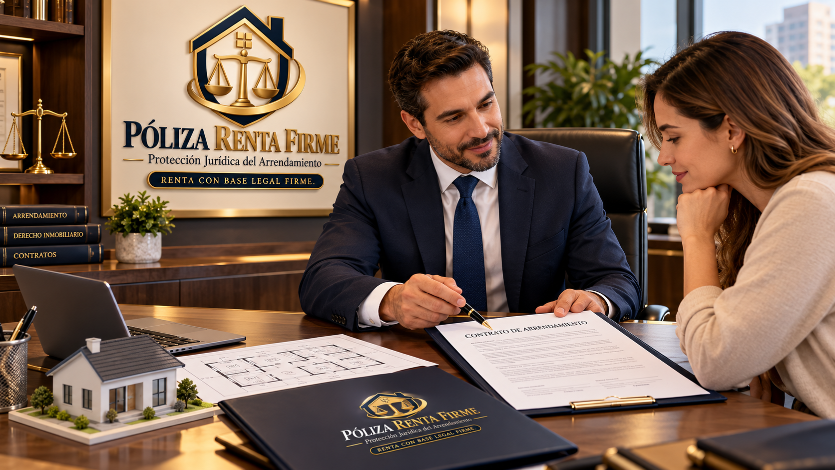 Abogado revisando un contrato de arrendamiento con una propietaria