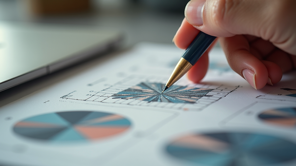 Plano detalle de una pantalla con gráficos de rendimiento inmobiliario