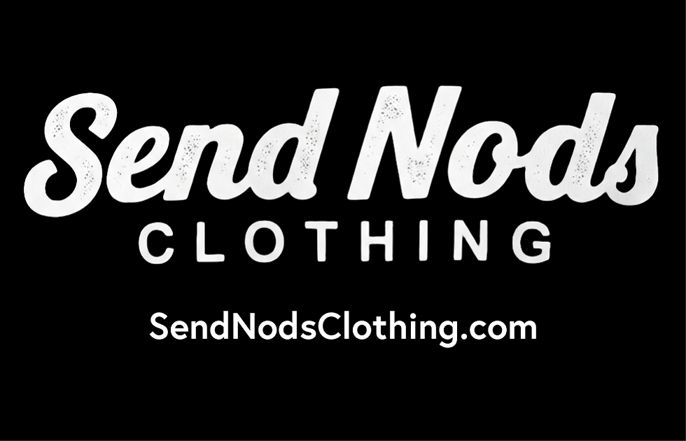 Send nods clothing logo with white writing on a black back ground