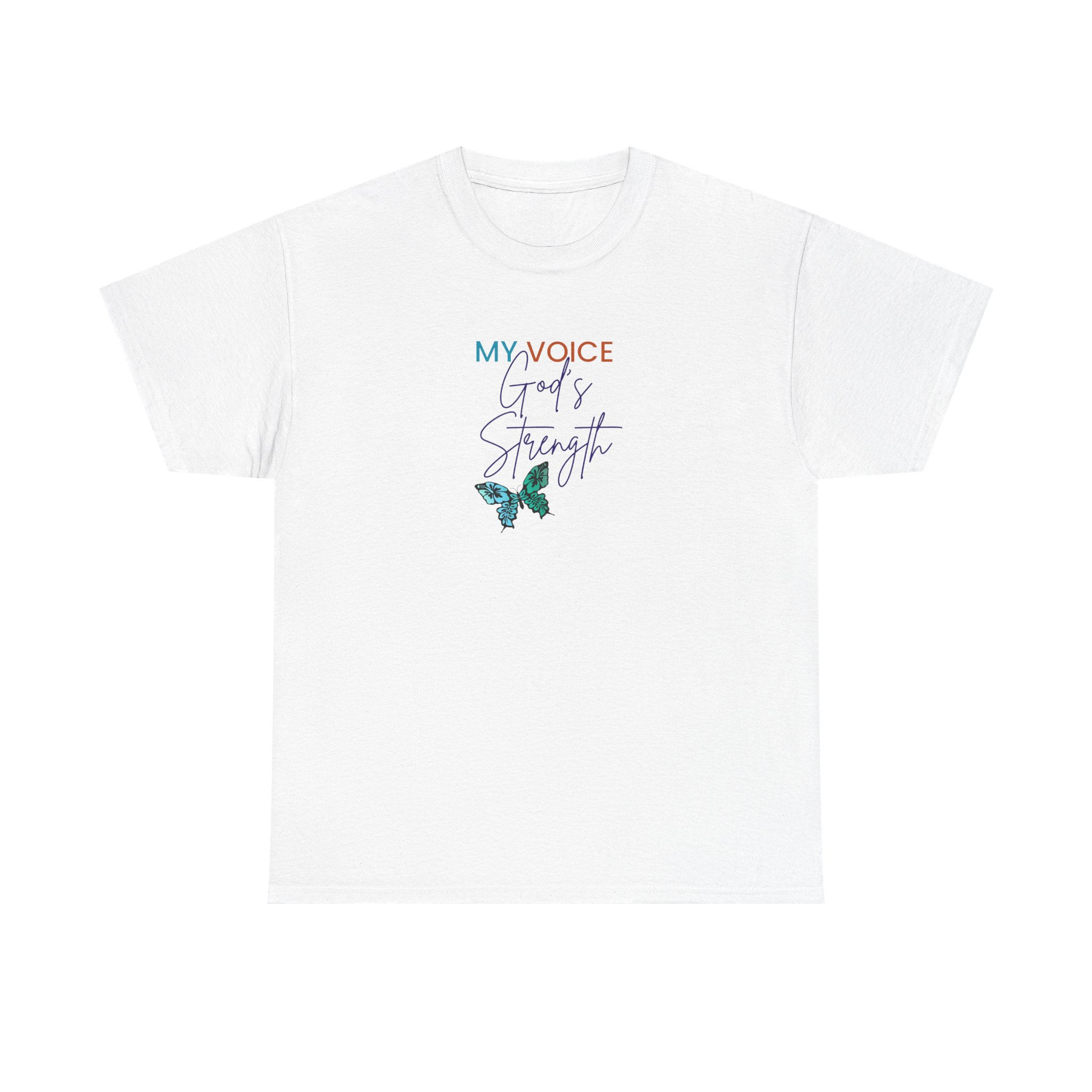 T-Shirt — "My Voice, God’s Strength" Inspirational Butterfly Tee
