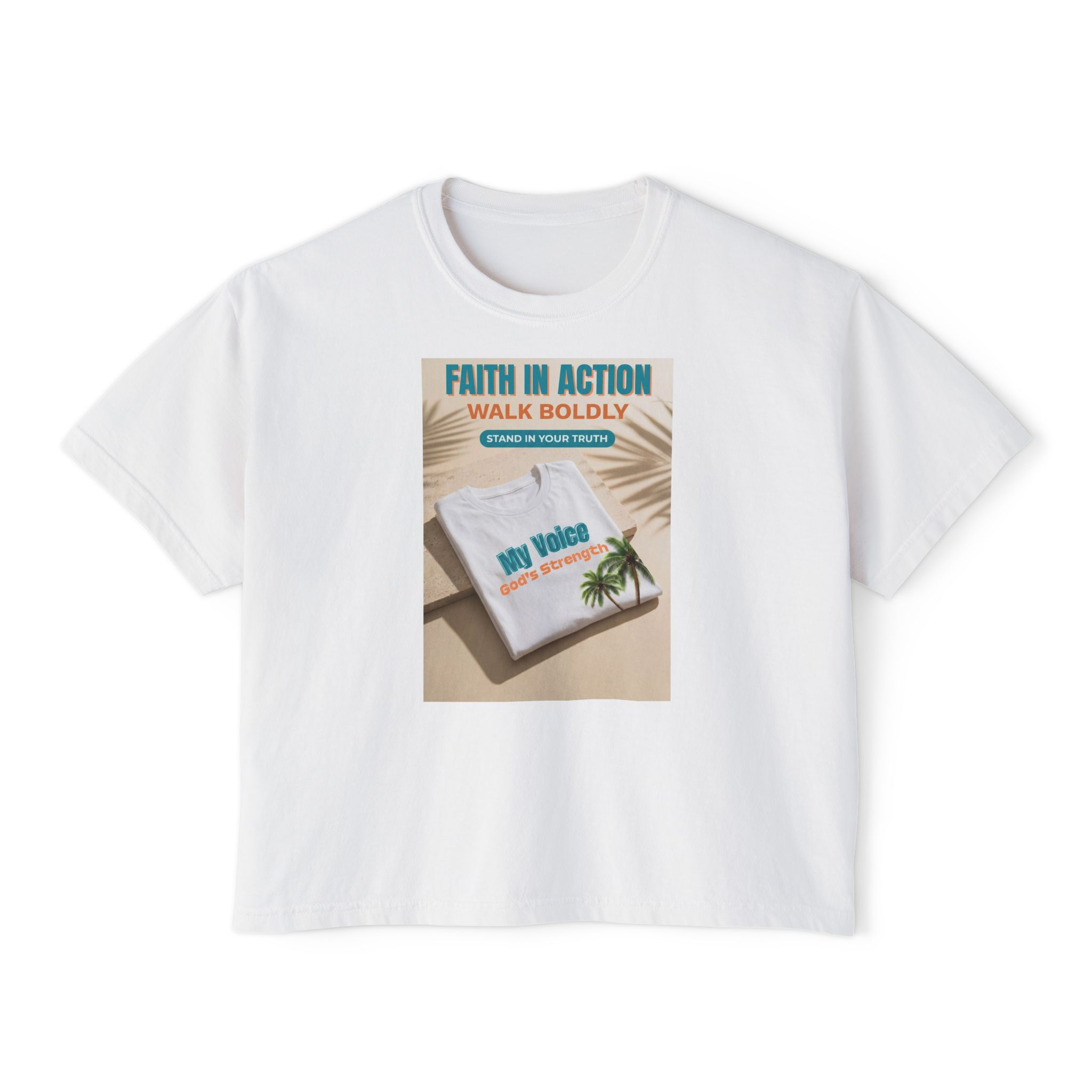 Faith in Action Women's Boxy Tee — "Walk Boldly" Inspirational Christian Shirt