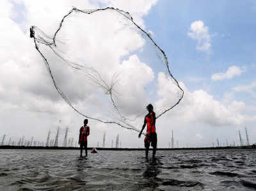 two people fishing with nets