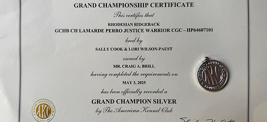 GCHS CH Lamarde Perro Justice Warrior FDC CGC